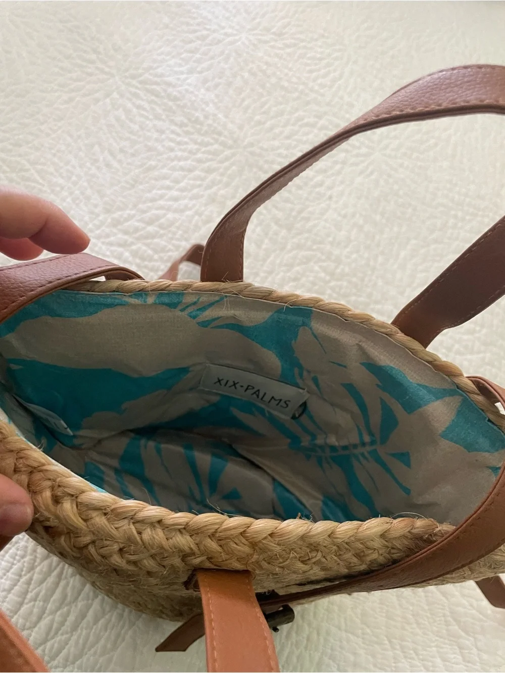 Anthropologie XIX-palms Straw insulated Backpack with Brown Leather Straps - Picture 5 of 7